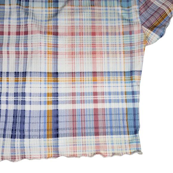 Rue21 Plaid Crop Top Pastel Button Up Short Sleeve Blue Pink White Orange Small - Picture 5 of 7